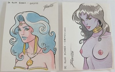 Fabio Bono - 2 originele tekeningen - Personages Galaxa en Demoniah (De rode ridder)