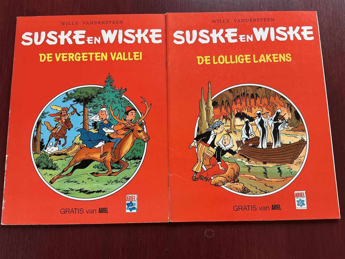Suske en Wiske - Reclame uitgaven Ariel - deel 1 De vergeten vallei en deel 2 De lollige lakens - complete serie - Wavery - 1981