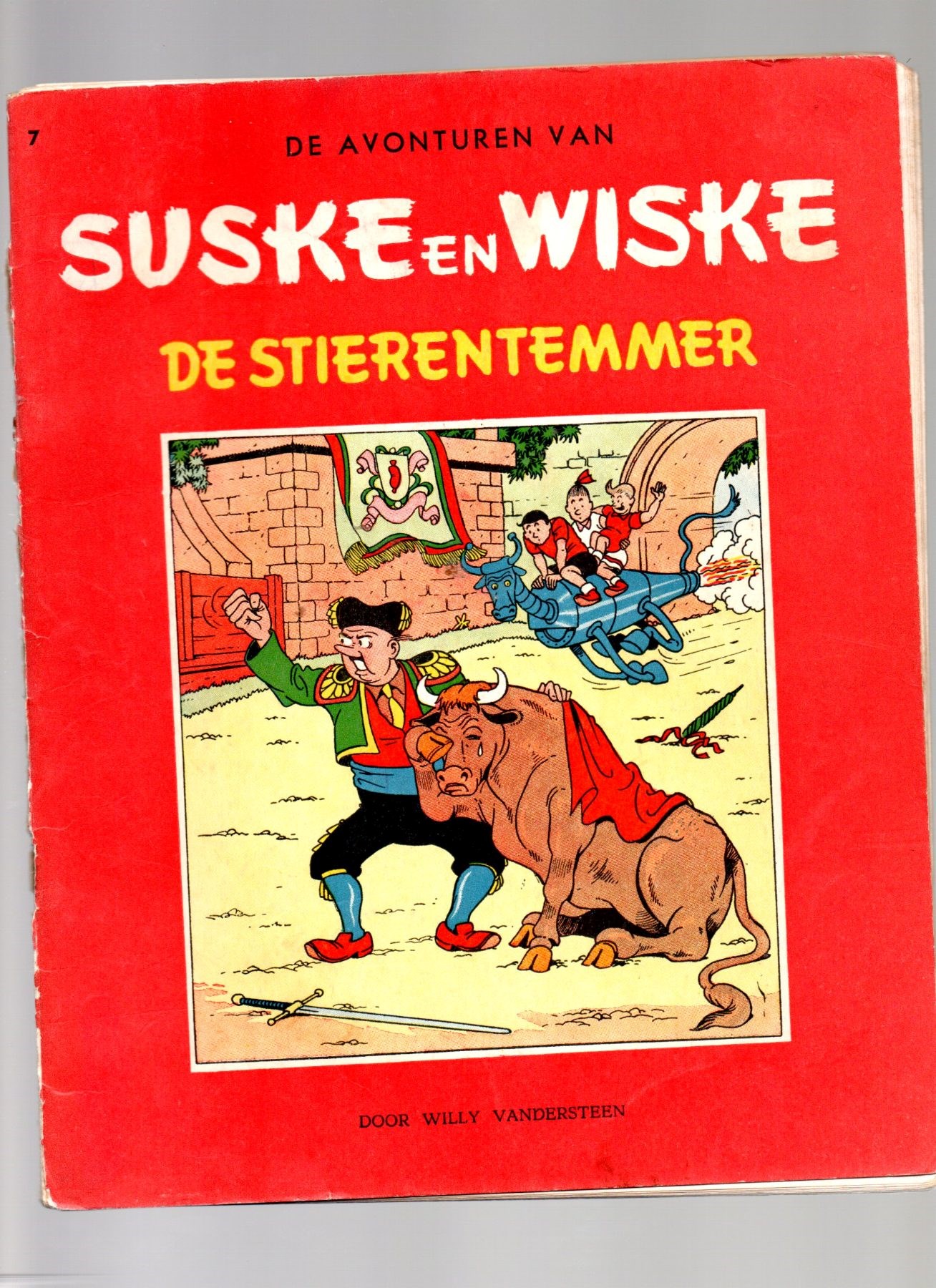 Suske en Wiske - ongekleurt - De Stierentemmer - 1961 - NL - Cover - Nr 7 - Derde Druk - Willy Vandersteen.
